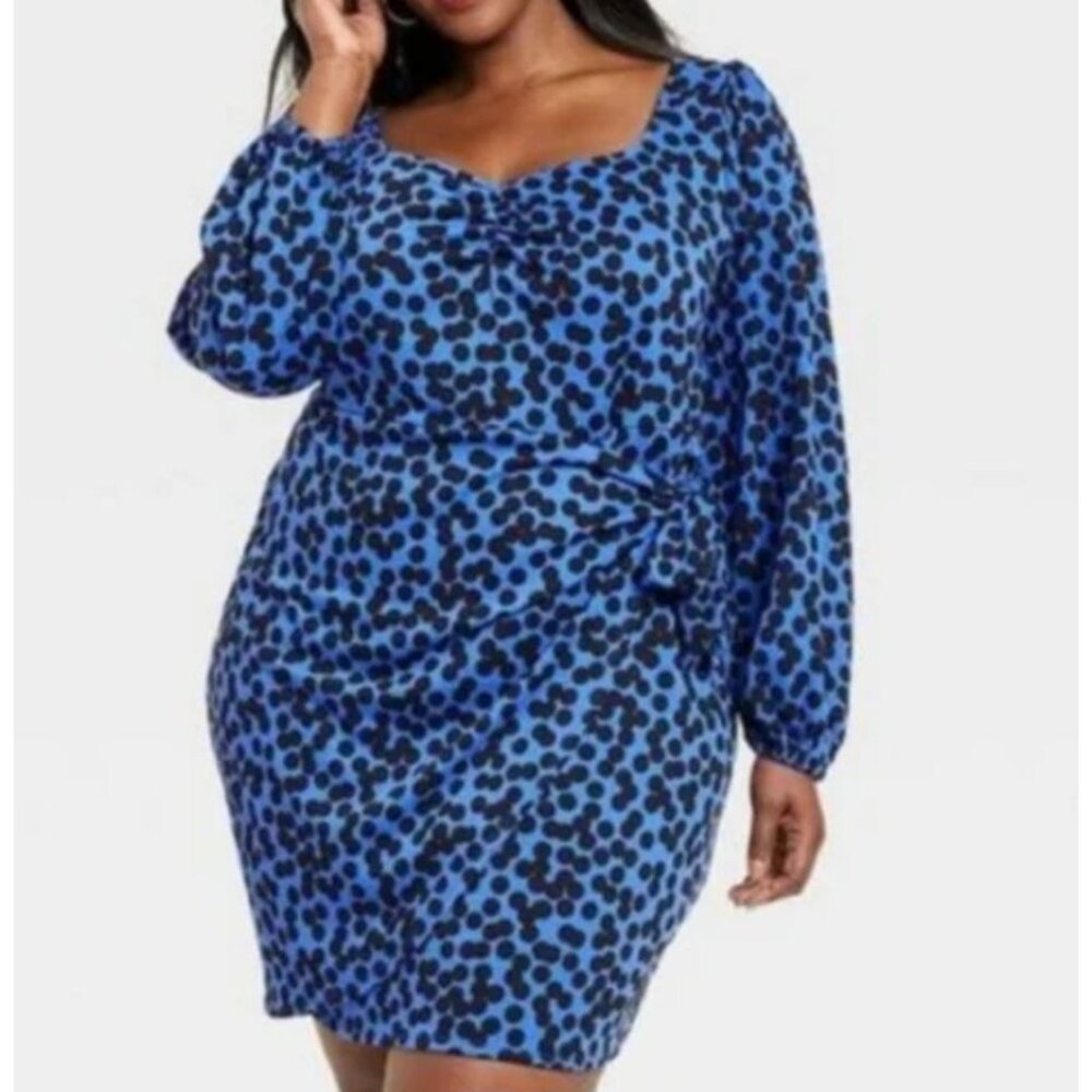 Ava & Viv Blue Black‎ Polka Dot Print Side-Tie Sweetheart Dress Size XXL 2X 20